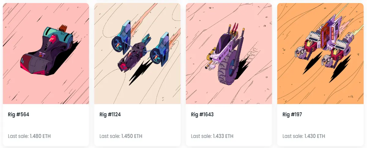 Screenshot of Tableland Rigs NFT collectibles