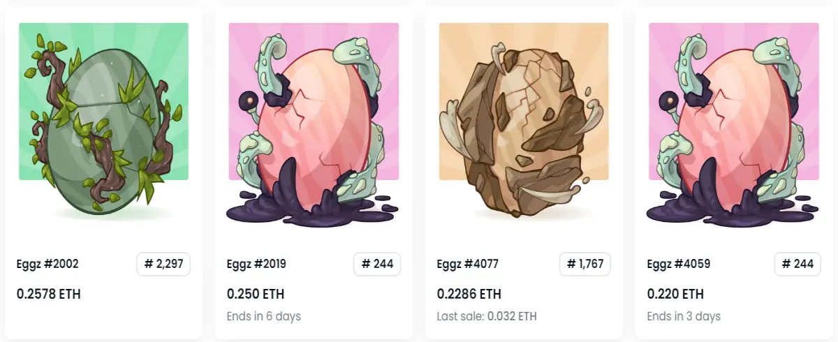 Screenshot of Eggz by Soakverse NFT collectibles on OpenSea