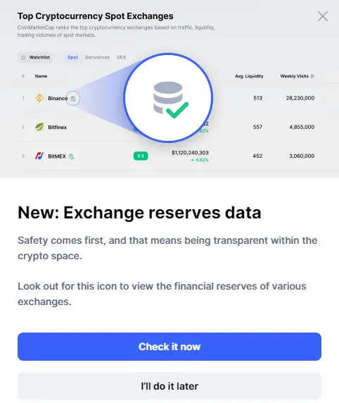 The announcement of the new feature of CoinMarketCap