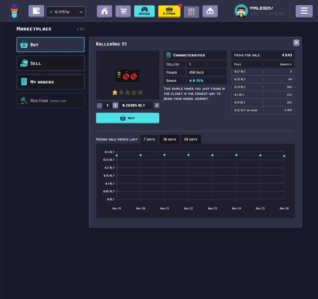 RollerCoin - First bought miner