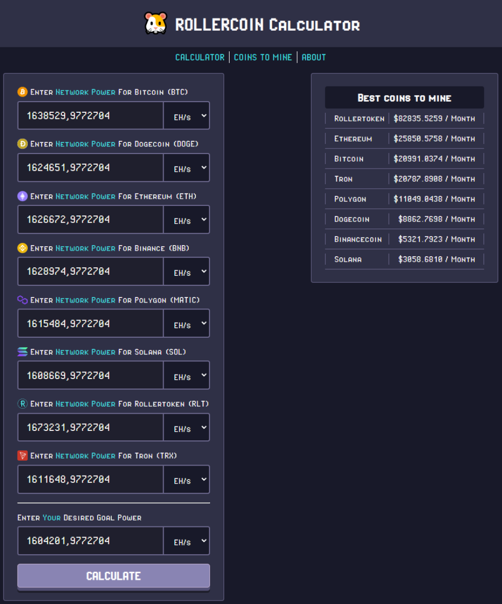 RollerCoin Calculator - Earning with the maximum hashrate