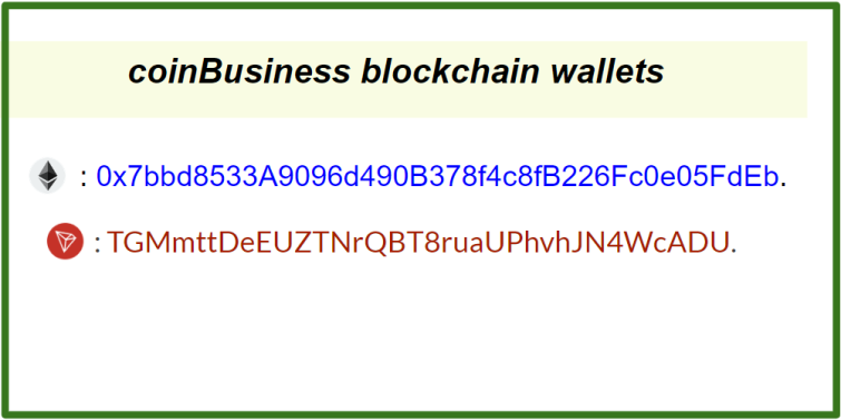 coinBusiness public wallets