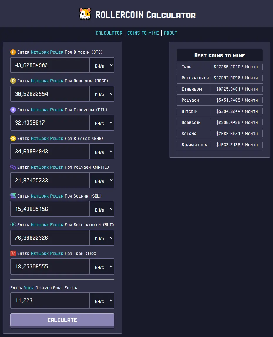 RollerCoin Calculator - Top Miner 100%