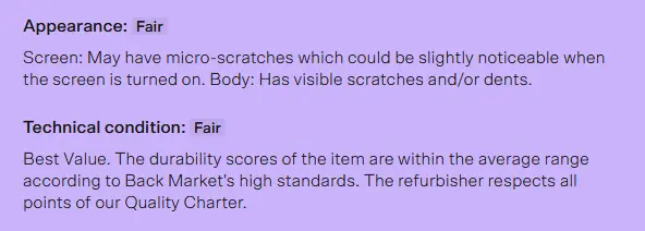 Backmarket Grading Sample