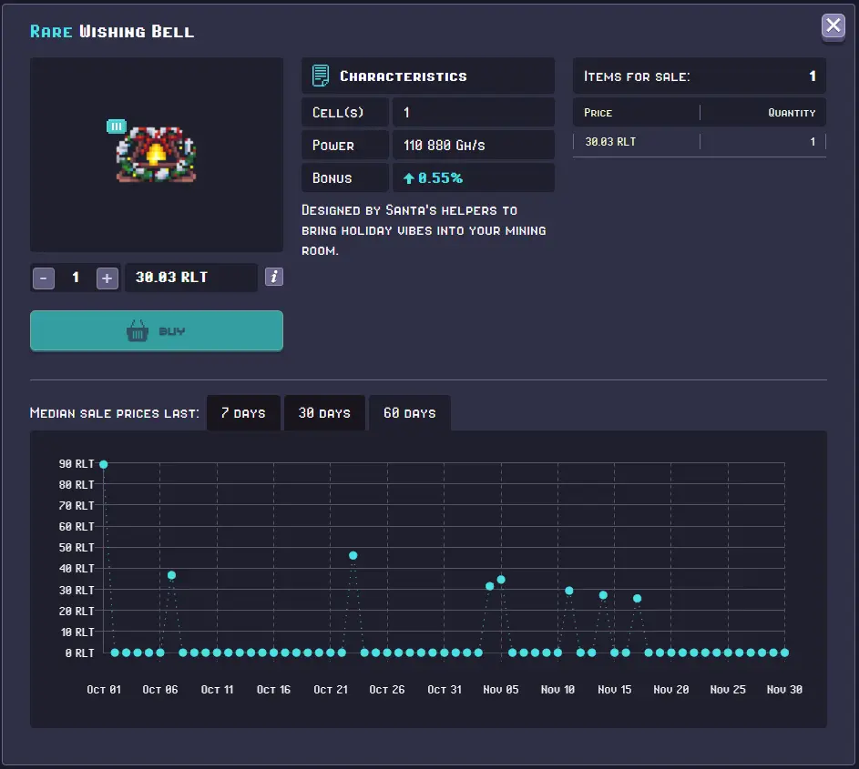 RollerCoin - Marketplace quantity 1 miner detail