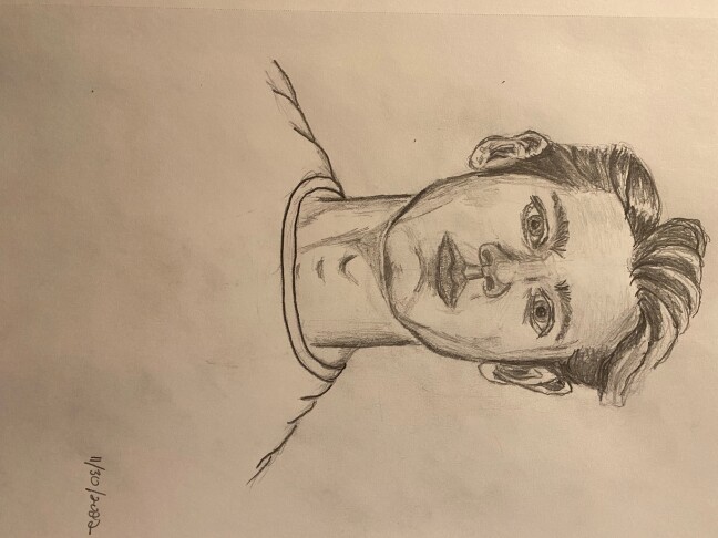 Handsome young man, bust in graphite pencil