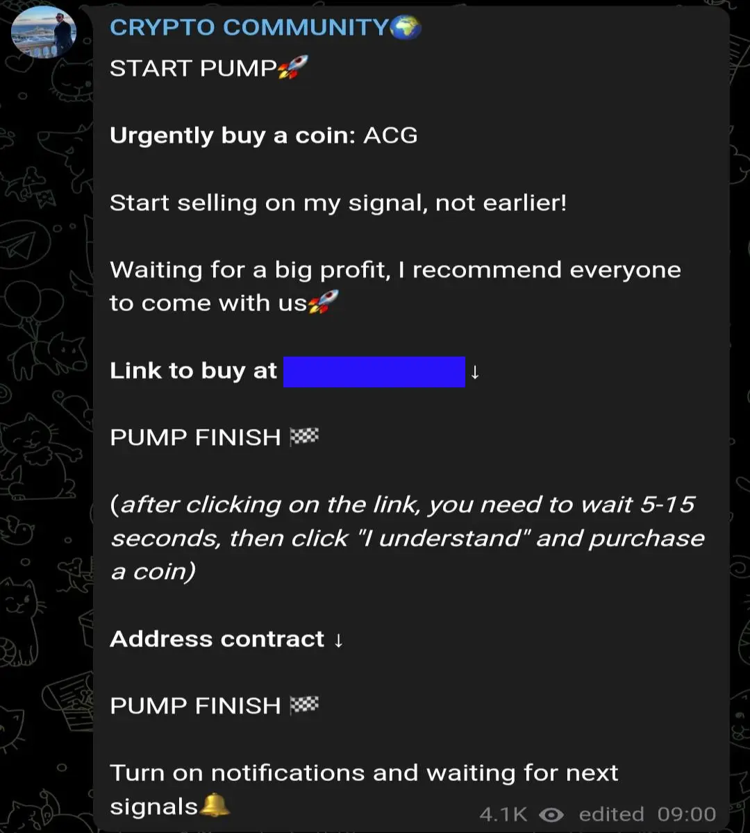 Instructions to begin pumping for a crypto pump and dump scheme from a scam IG account