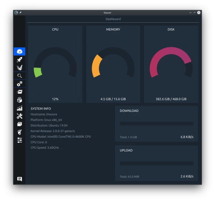 stacer dashboard