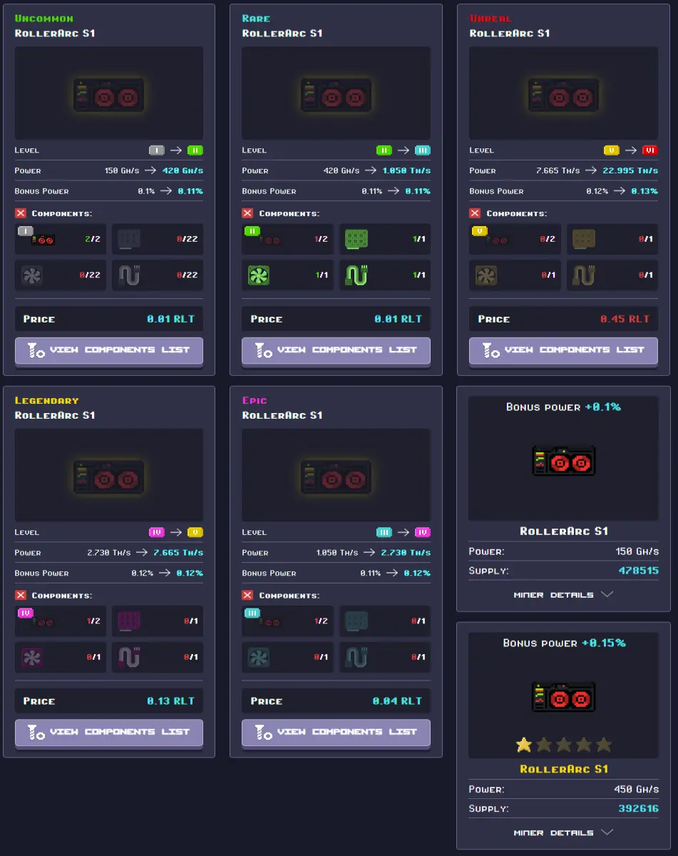 RollerCoin - Crypto miner upgrade system