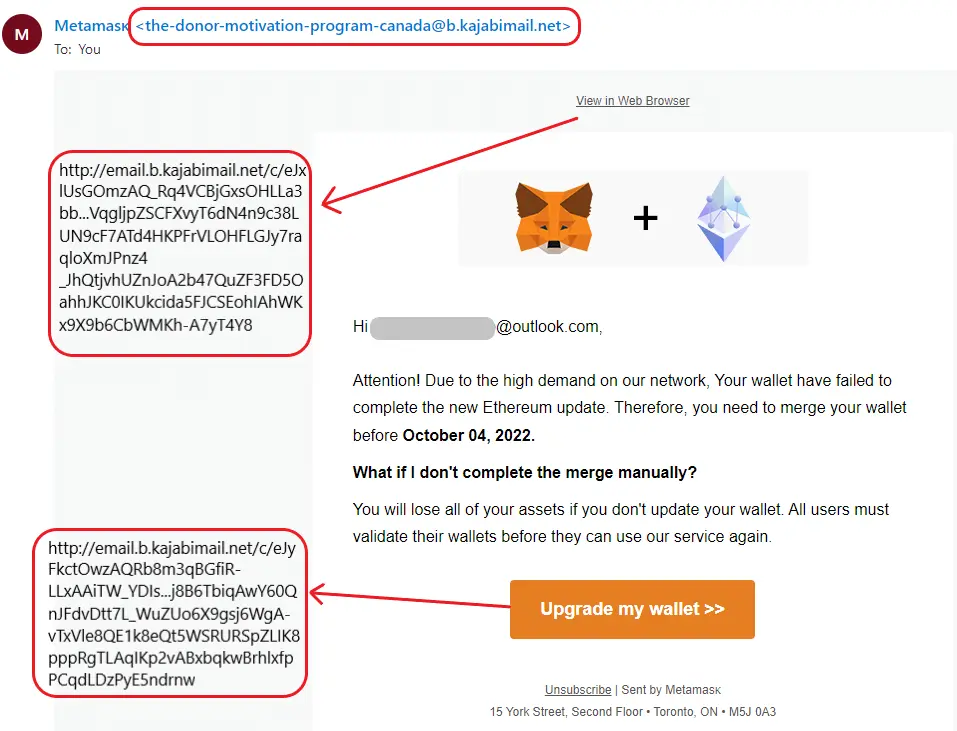 Phishing email example