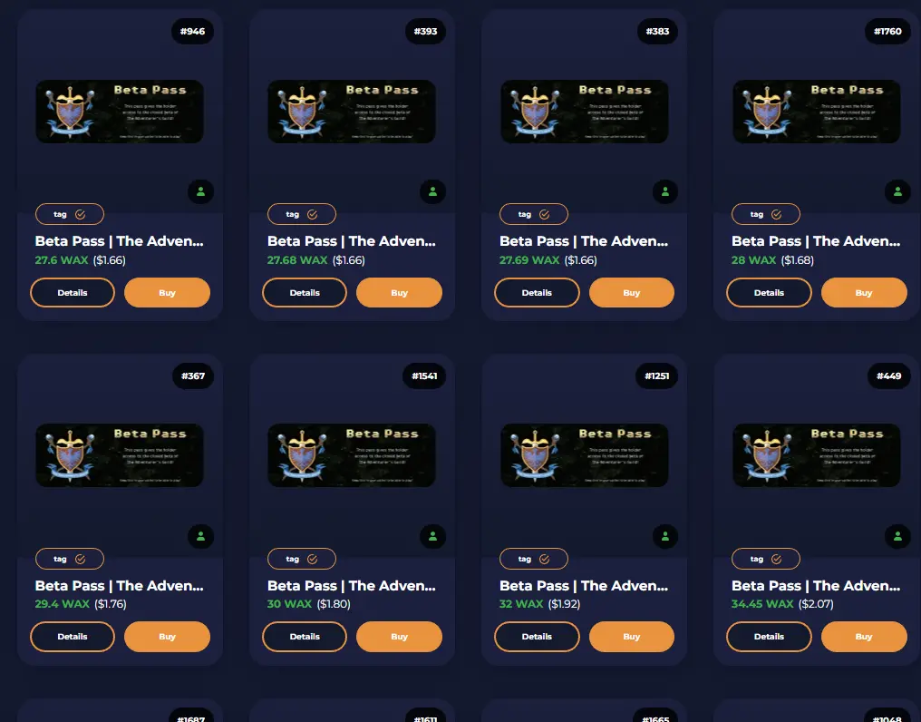 TAG Beta Passes for Sale on AtomicHub