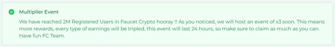 FaucetCrypto Multiplier Event