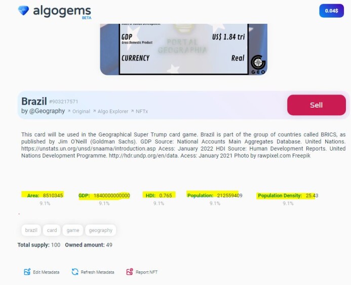 metadata nft card attributes