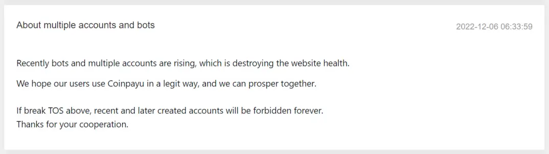 Multiple accounts and bots on CoinPayYou.