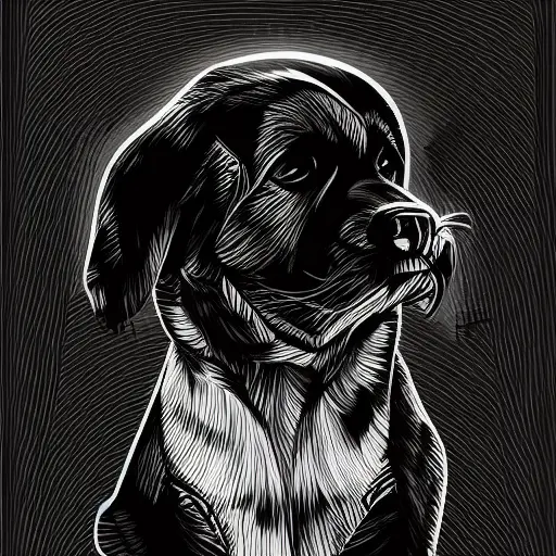 Beautiful black and white Stable Diffusion generated illustration of a dog