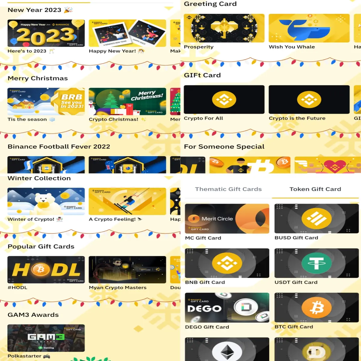 Samples of Different Binance-themed gift cards