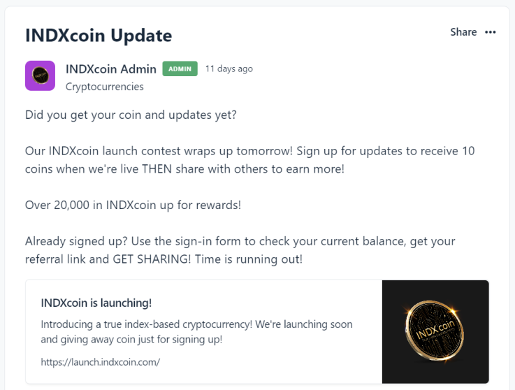 INDXcoin update.