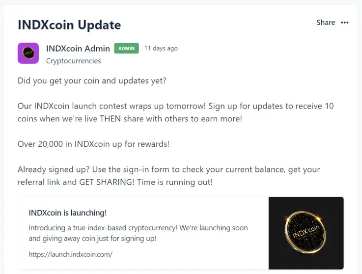 INDXcoin update.