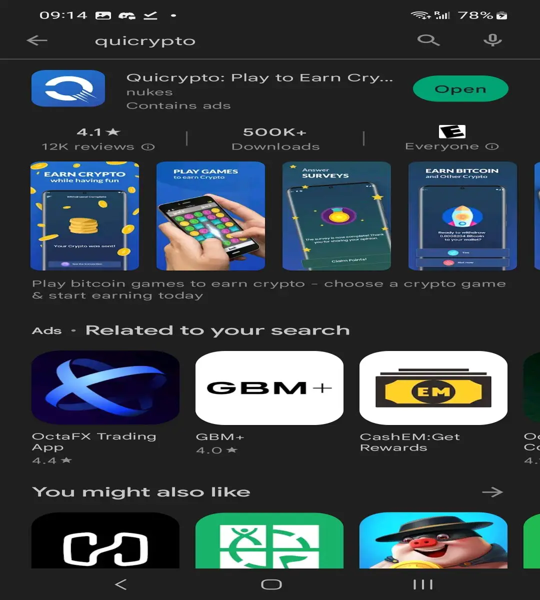 Google Play Store Screenshot of the Quicrypto Mobile App