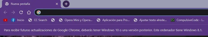 Aviso de que Chrome ya no se puede actualizar