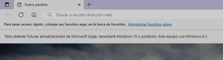 Aviso de que Edge ya no se puede actualizar