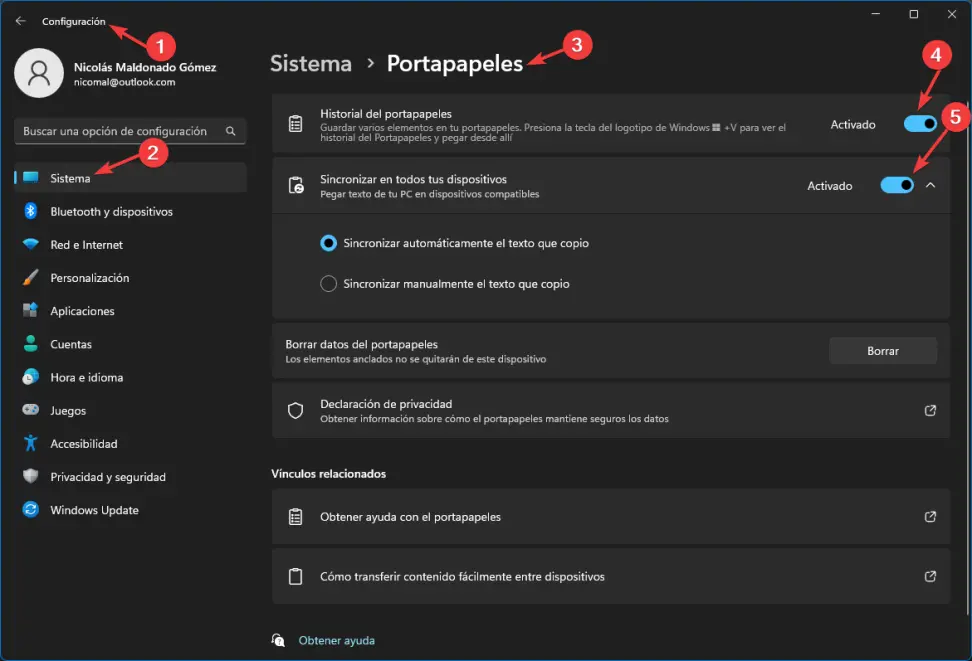 Configuración windows