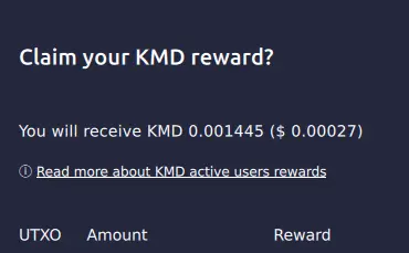 Vista de la app AtomicDEX - función de Recompensas.