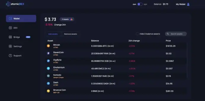 AtomicDEX wallet view