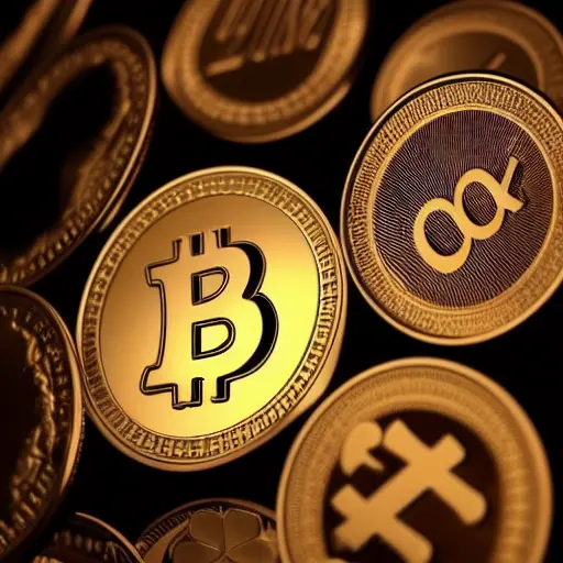 Stable Diffusion generated image of gold crypto bitcoin tokens