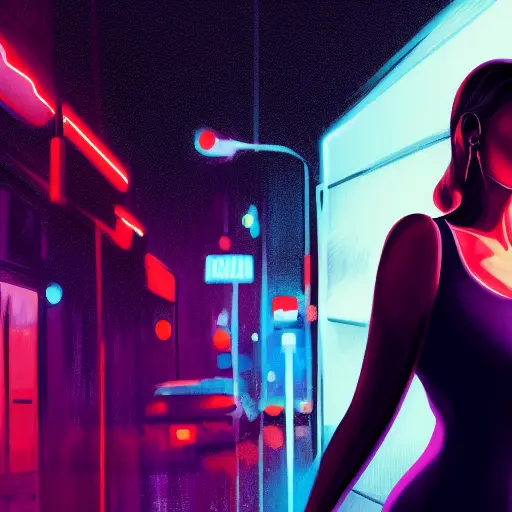 Stable Diffusion generated image of a woman in a neo noir futuristic city