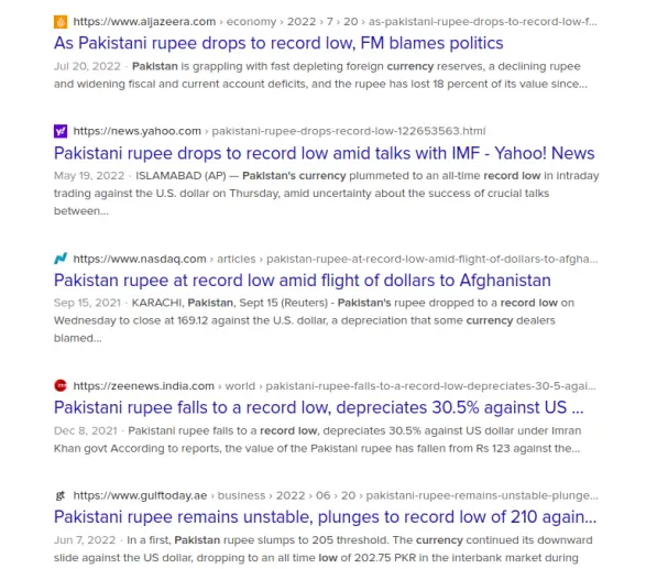 Pakistan Rupee in record decline