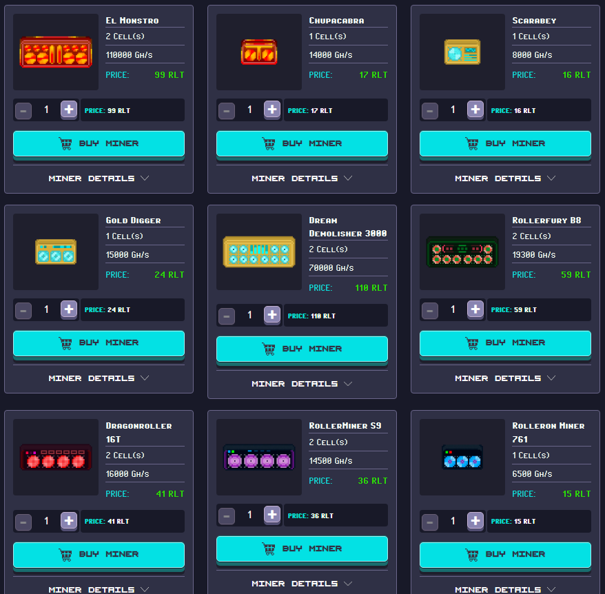 Miners in Rollercoin