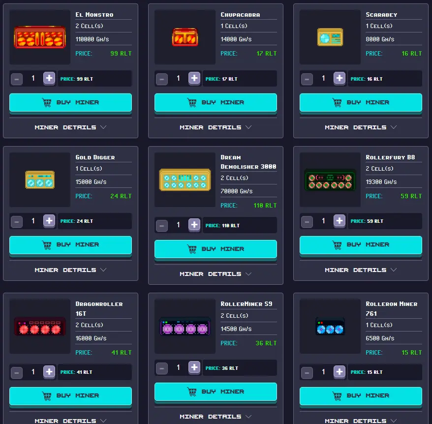 Miners in Rollercoin