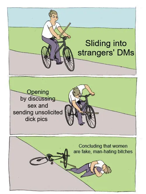 Sliding into strangers' DMs, opening by discussing sex and sending unsolicited dic pics ...