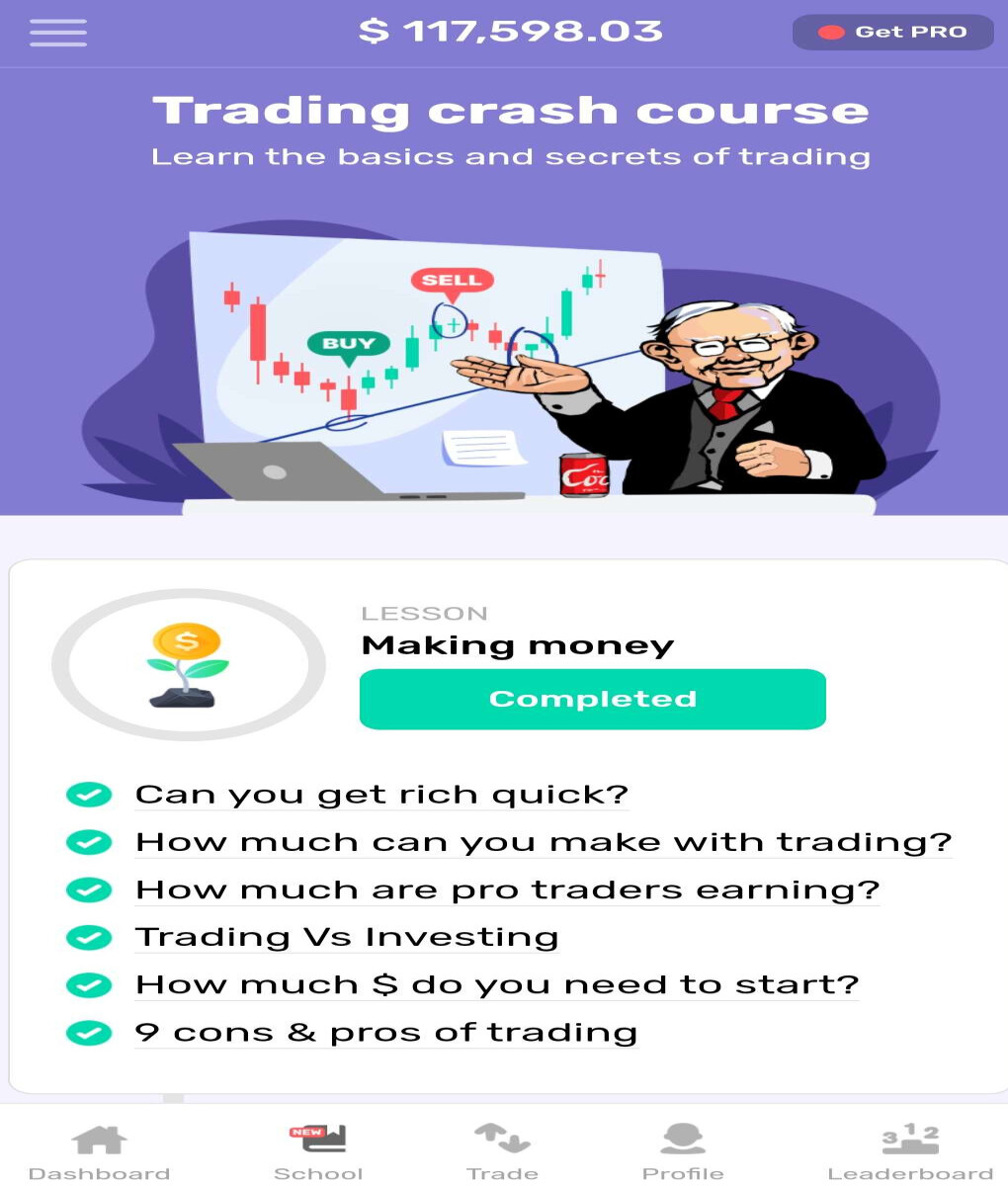 First module in the Stock Market Simulator Trading Game School