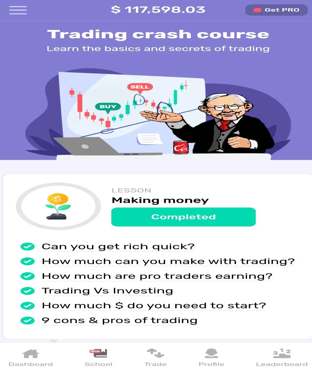 First module in the Stock Market Simulator Trading Game School