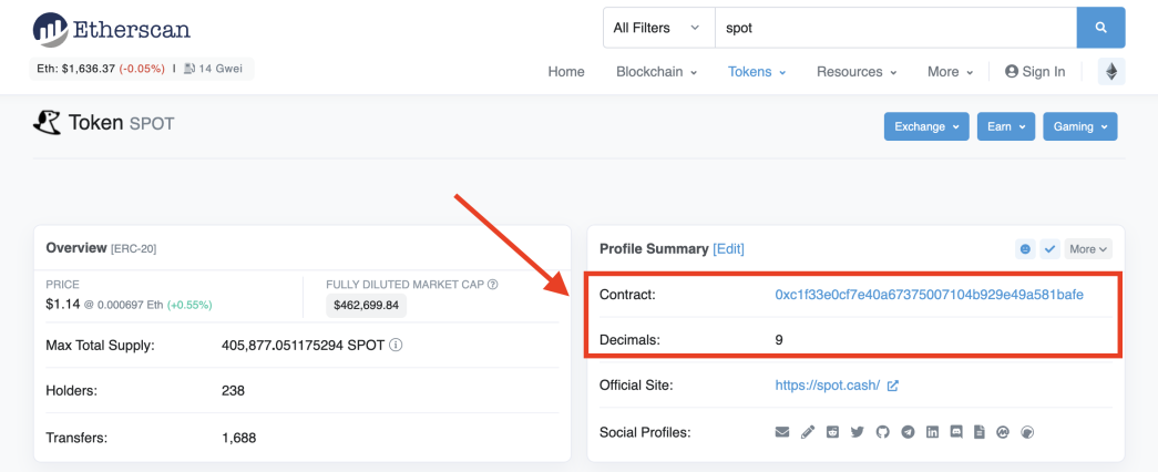 Find The Token Contract Adress on Etherscan