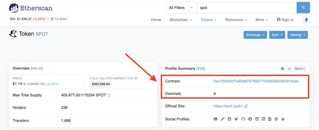 Find The Token Contract Adress on Etherscan