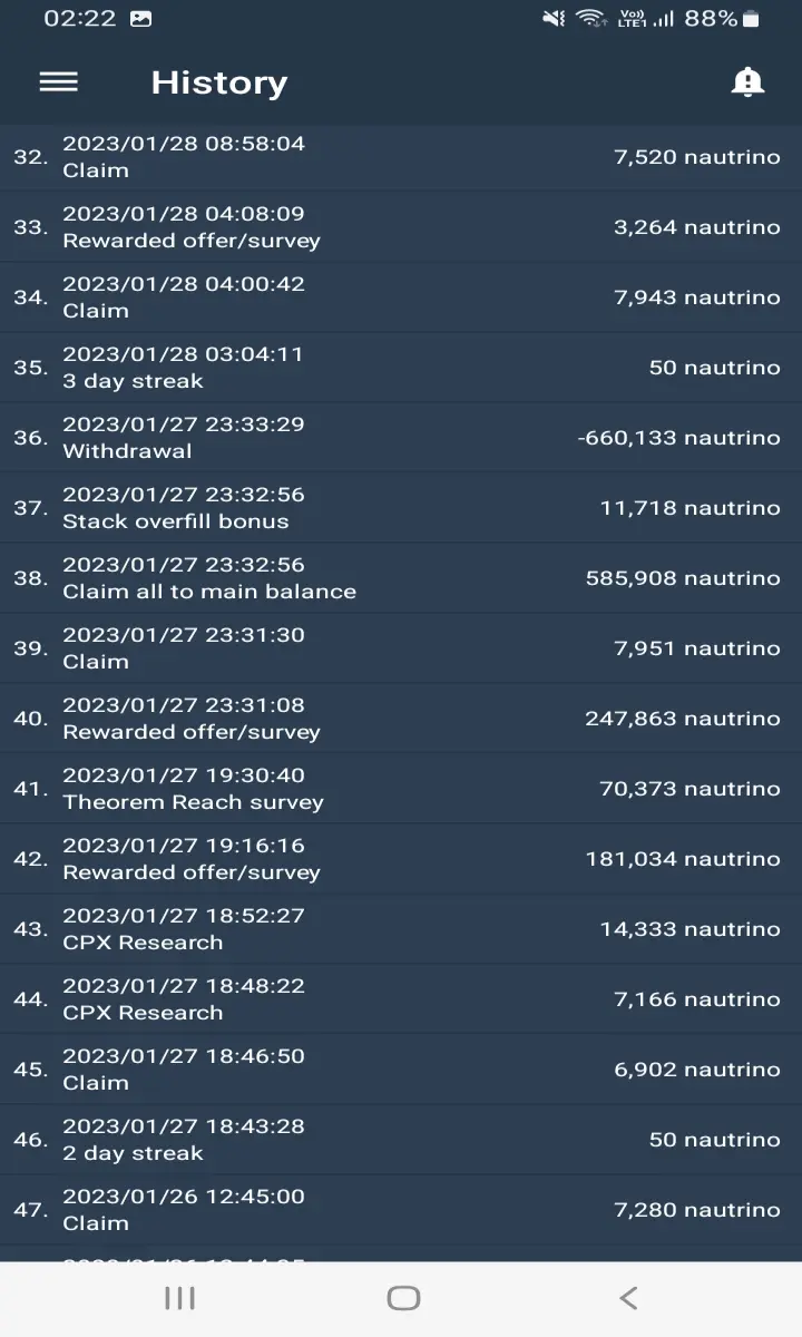 Recent screenshot of some payouts