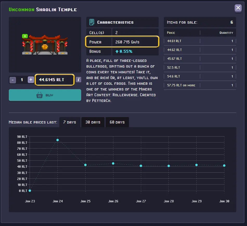 RollerCoin - Marketplace price-output crypto-miner