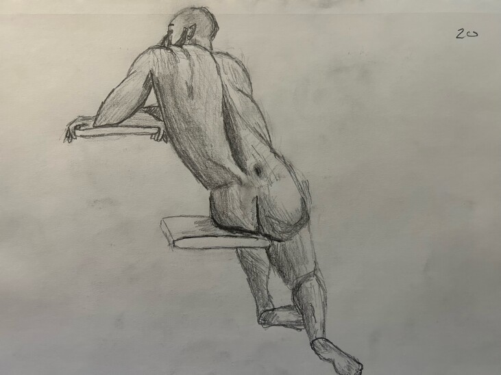 Sitting man leaning - 20 minute sketch in graphite pencil