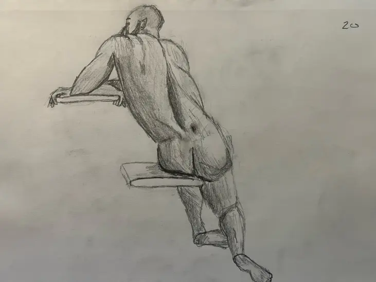 Sitting man leaning - 20 minute sketch in graphite pencil