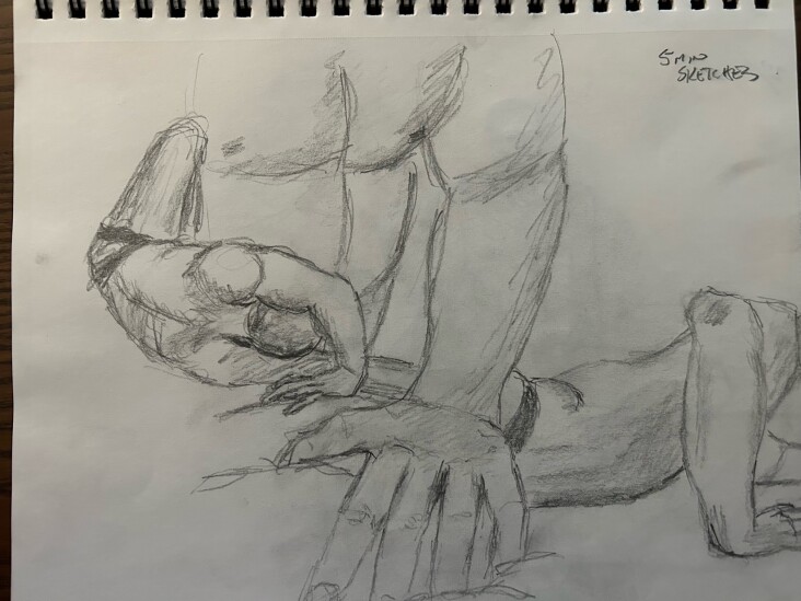 three 5-minute sketches of Emil - graphite pencil