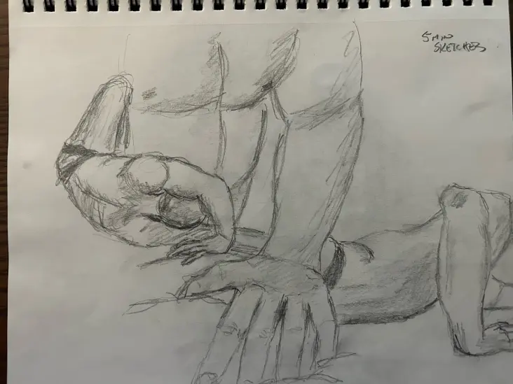three 5-minute sketches of Emil - graphite pencil