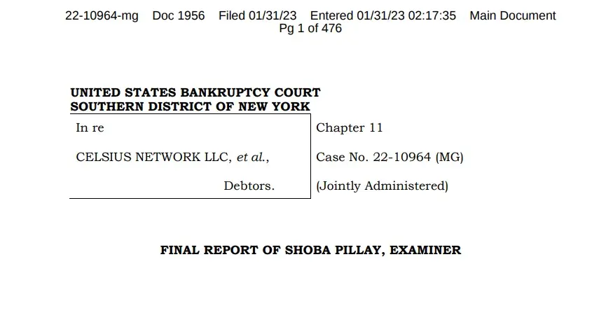 Celsius Network Case Report by Bankruptcy Examiner