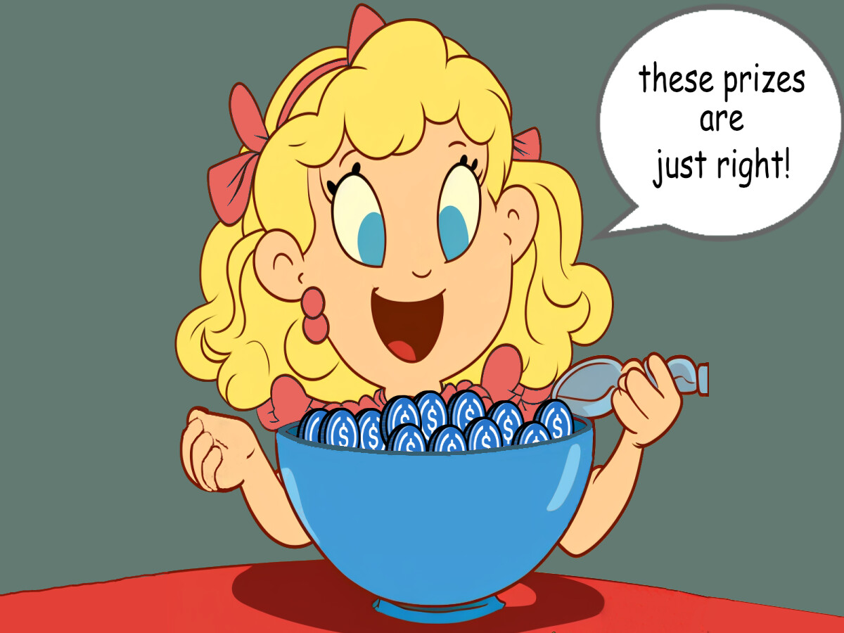 Goldilocks in front of a bowl of USDC saying