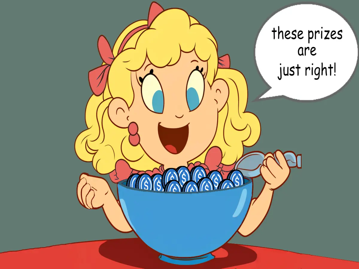 Goldilocks in front of a bowl of USDC saying