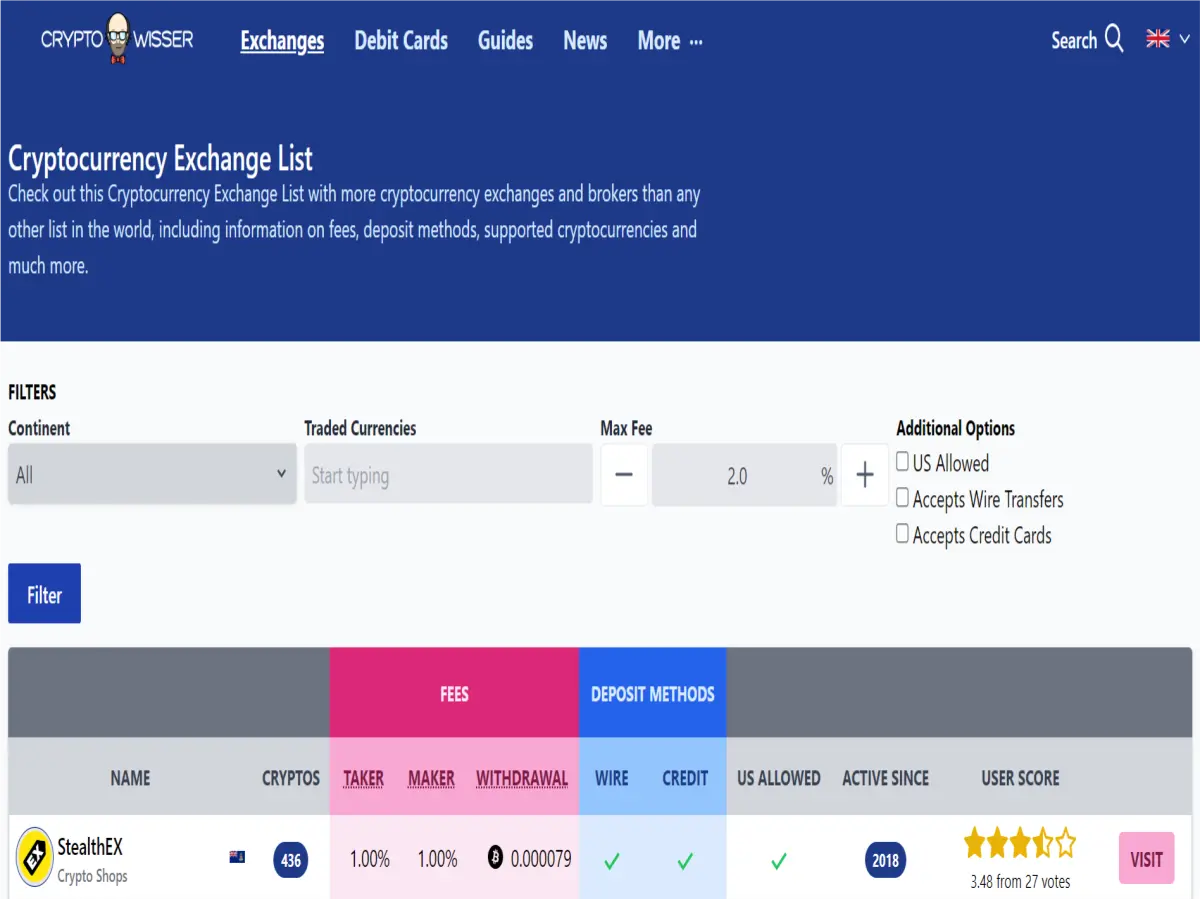Tools Offered by Cryptowisser - StealthEX