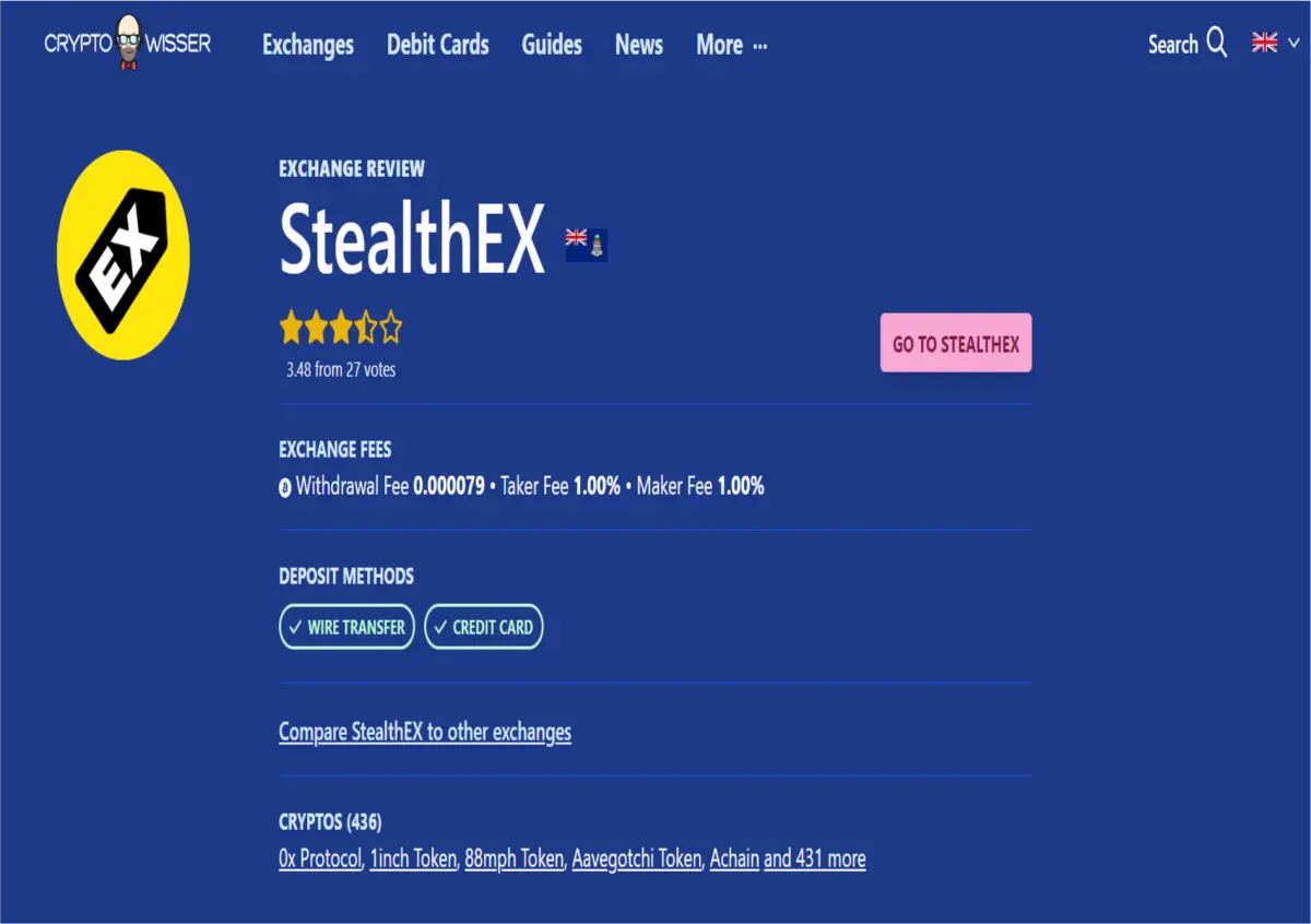 Cryptowisser: Knows Your Crypto - StealthEX