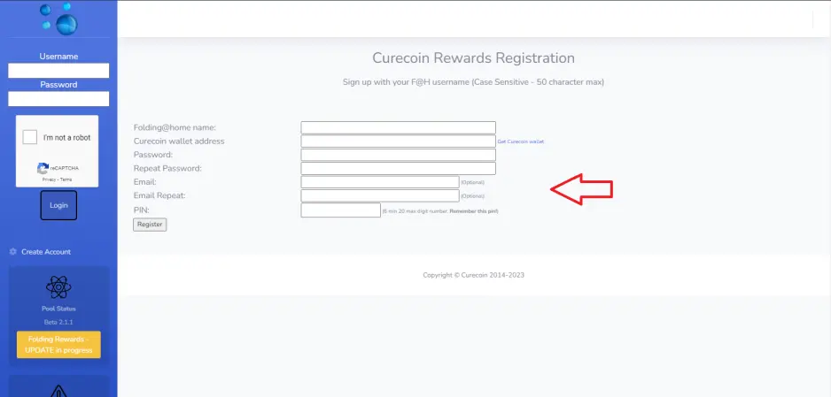 Curecoin Research Core Registration Page